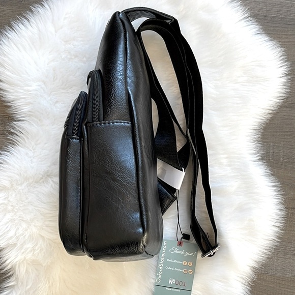 Oxford Station Vintage Style Unisex Crossbody Sling Bag Black Vegan Leather - Picture 5 of 12
